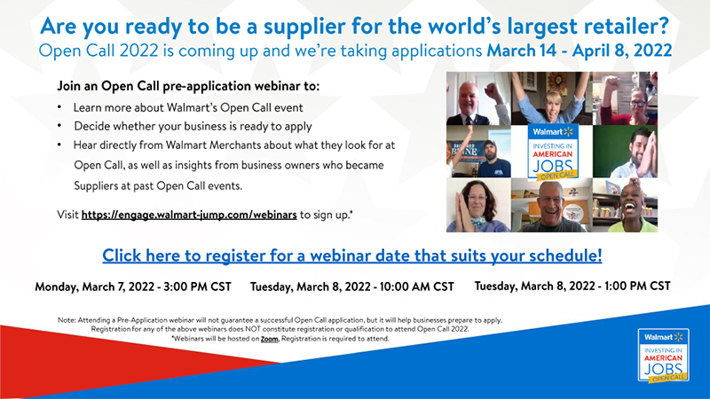 Walmart Pre Application Open Call Webinars