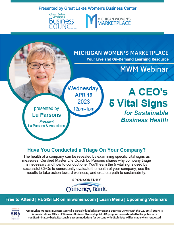 MWM Webinarv|Lu Parsons | Vital Signs CEOs Use to Assess and Revive Business Health | 4 19 2023