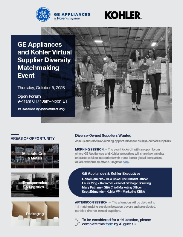 GE Appliances  and Kohler Virtual Supplier Diversity Matchmaking  Event