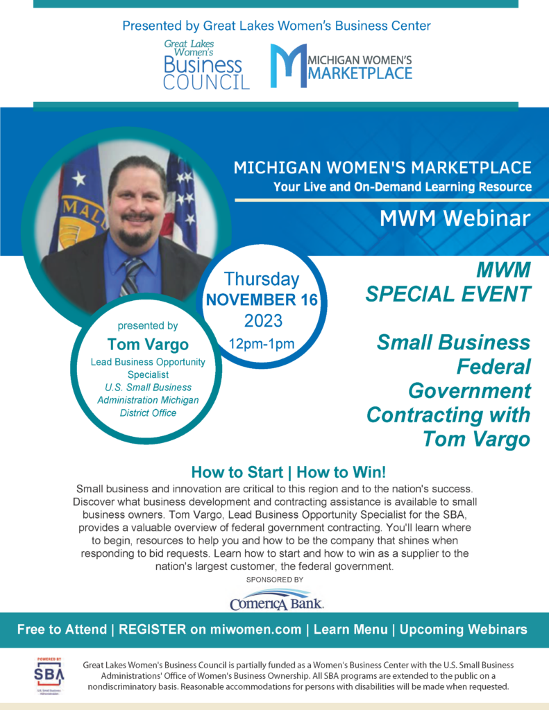 MWM Webinar SBA Tom Varg | 
 Government Contracting